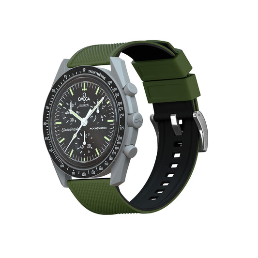 Omega Moonswatch Elite Silicone Army Green Top Black Bottom Watch Band