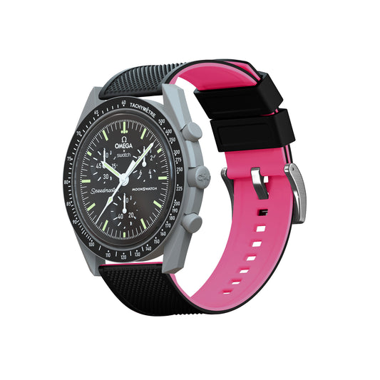 Omega Moonswatch Elite Silicone Black Top Pink Bottom Watch Band