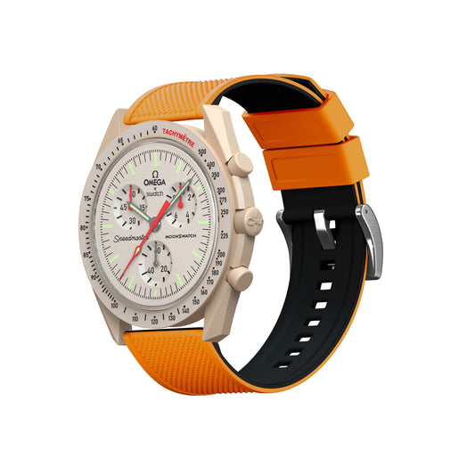 Omega Moonswatch Elite Silicone Pumpkin Orange Top Black Bottom Watch Band