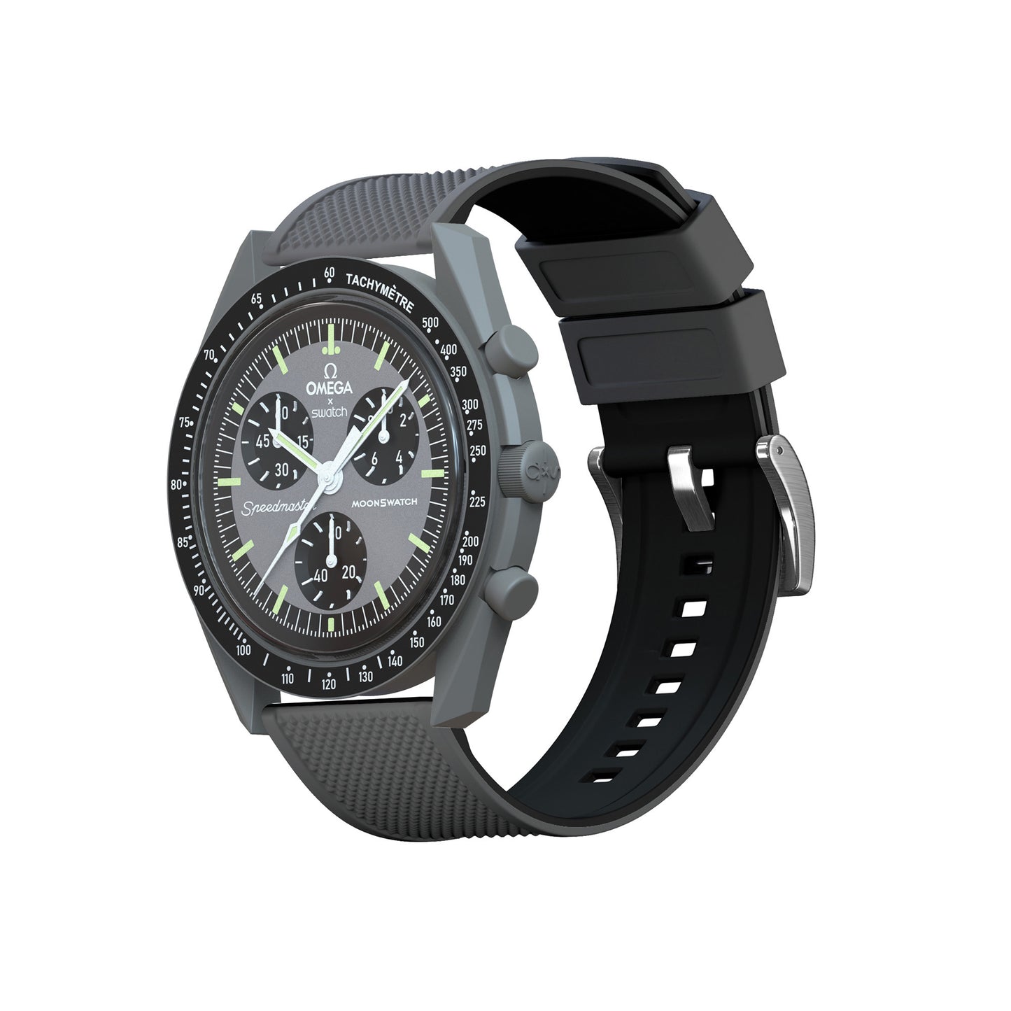 Omega Moonswatch Elite Silicone Smoke Grey Top Black Bottom Watch Band