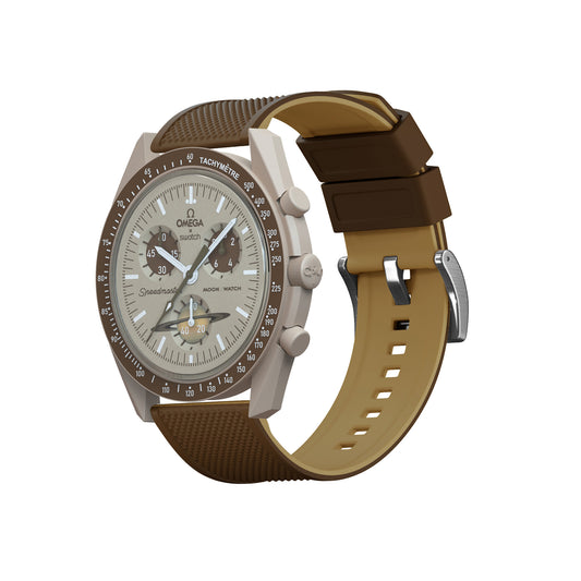 Omega Moonswatch Elite Silicone Brown Top Khaki Bottom Watch Band