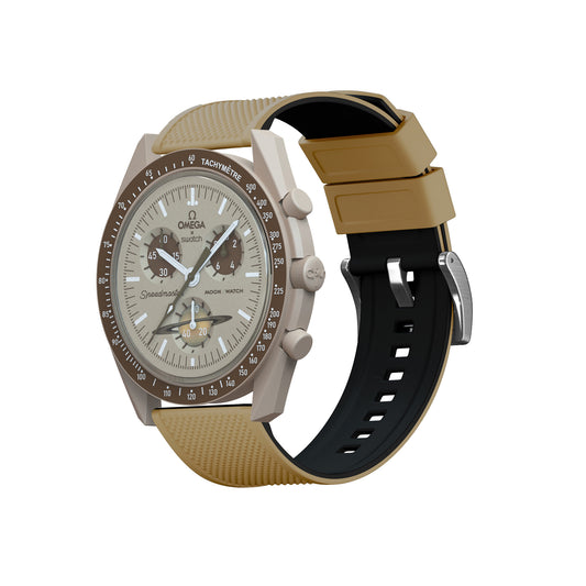 Omega Moonswatch Elite Silicone Khaki Tan Top Black Bottom Watch Band