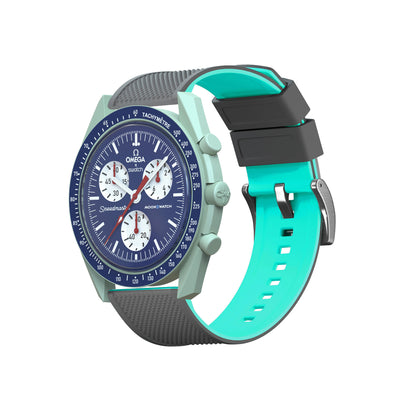 Omega Moonswatch Elite Silicone Smoke Grey Top Mint Green Bottom Watch Band