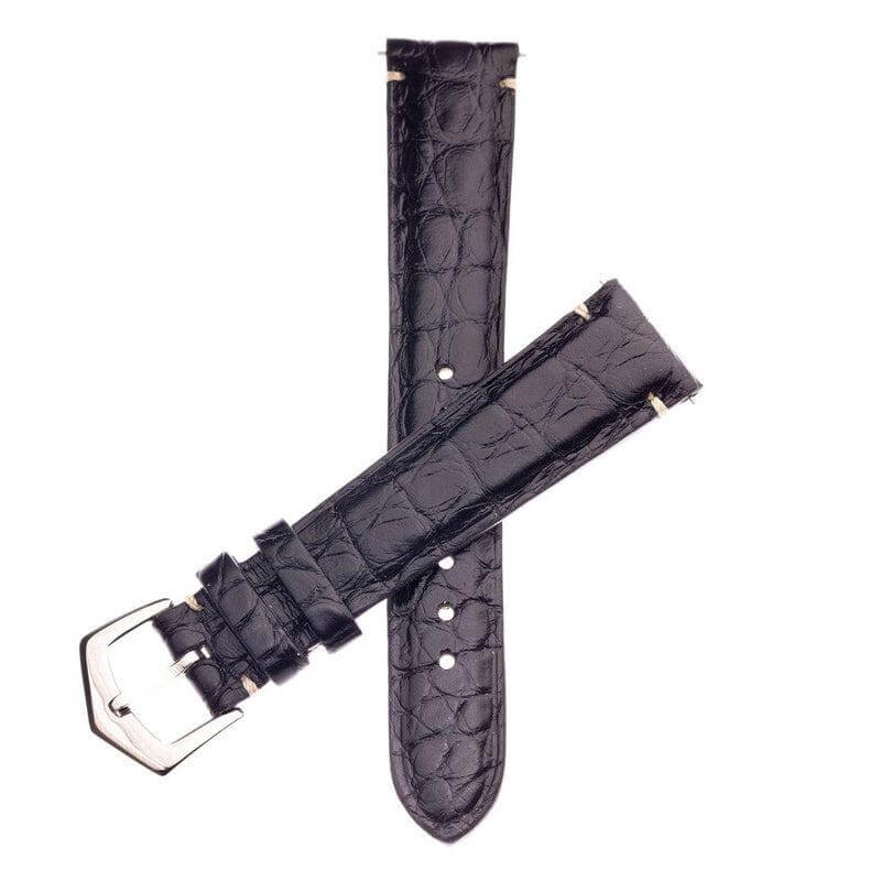 Matt Black Alligator Minimal Stitches Watch Strap - Milano...