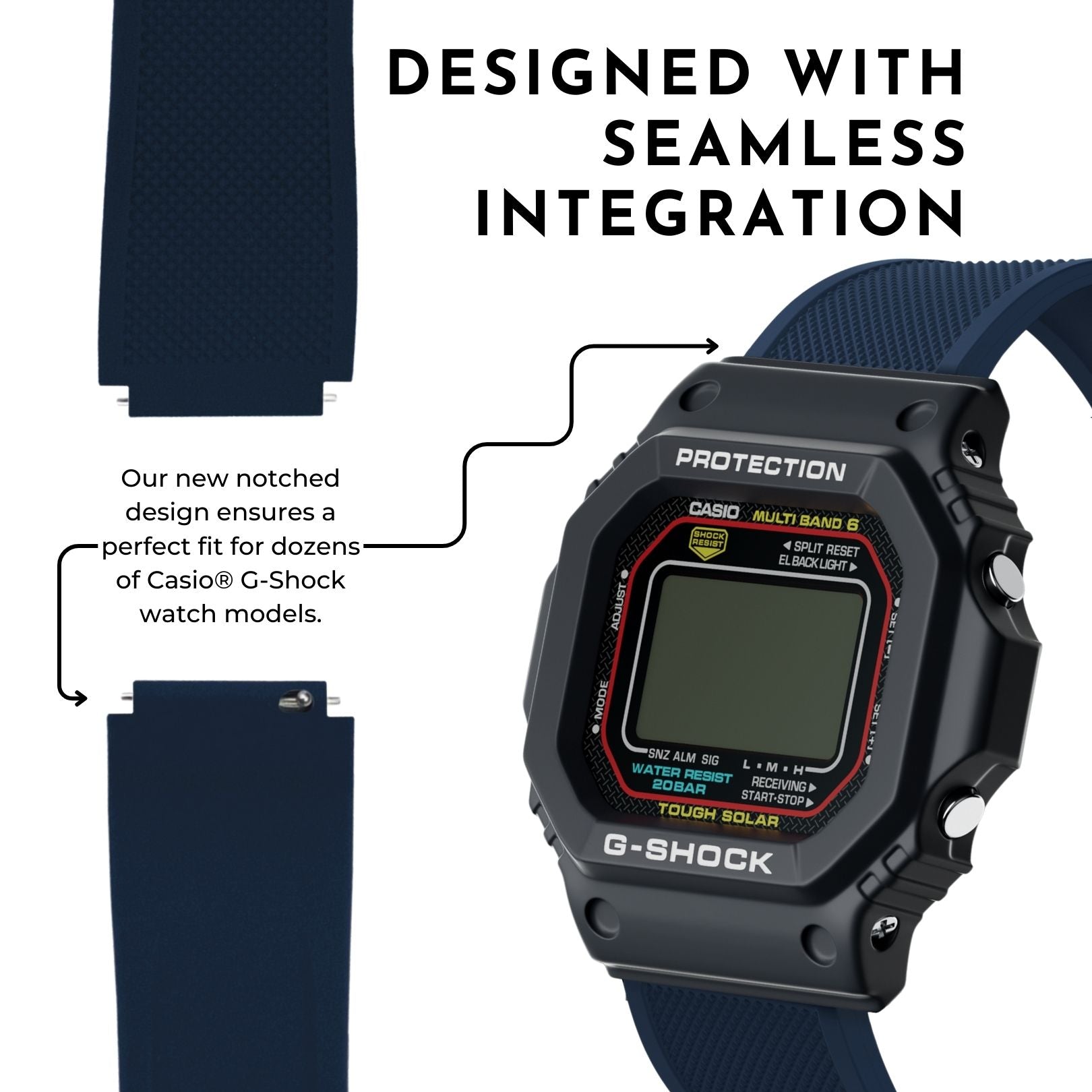 Navy Blue Elite Silicone Casio® G-Shock Watch Band