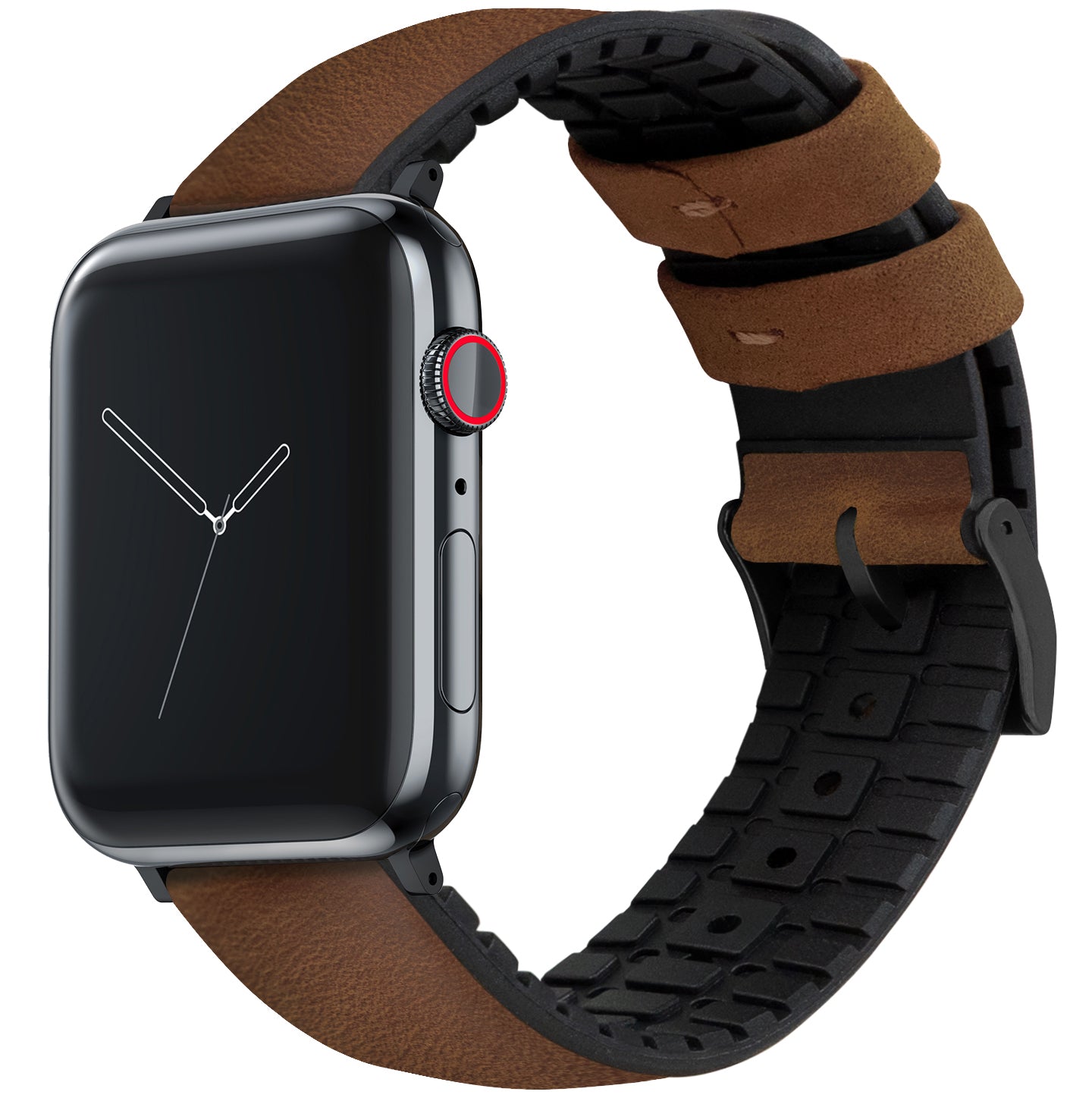 Oak Brown Leather & Rubber Hybrid Apple Watch Band | BARTON