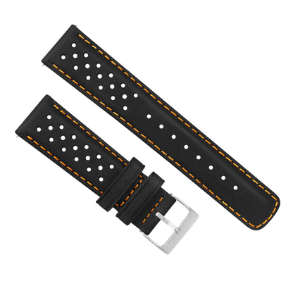 Polar Pacer & Pacer Pro Racing Horween Leather Black Orange Stitch Watch Band