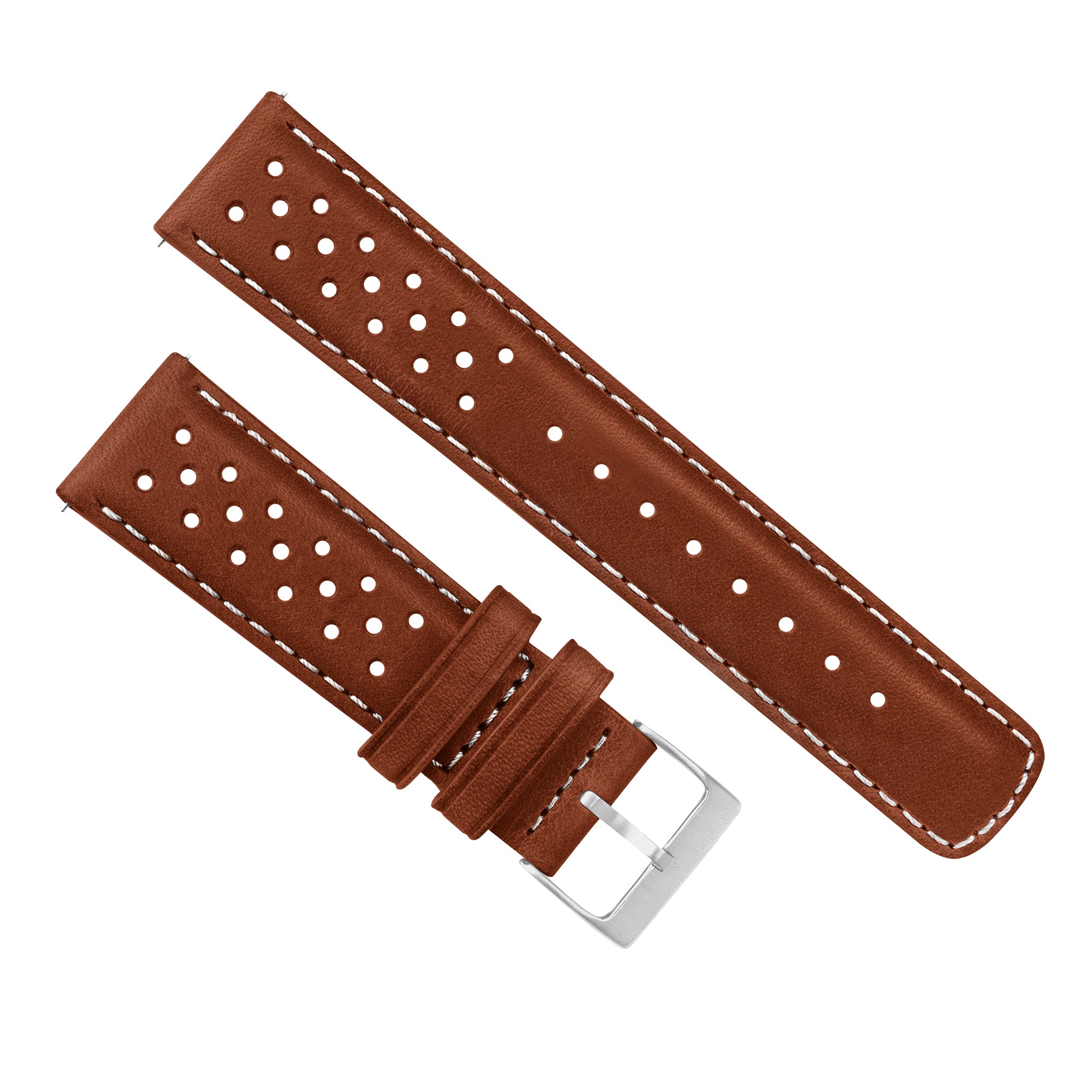 Chocolate Brown Linen Stitch Racing Horween Leather Watch Band