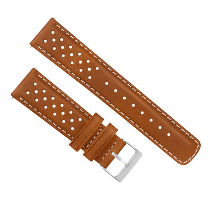 Caramel Brown Linen Stitch Racing Horween Leather Watch Band