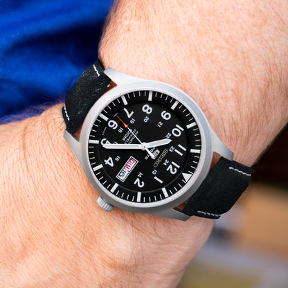 Black Italian Suede Beige Stitching Watch Band