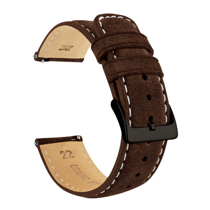 Chocolate Brown Italian Suede Beige Stitching Watch Band