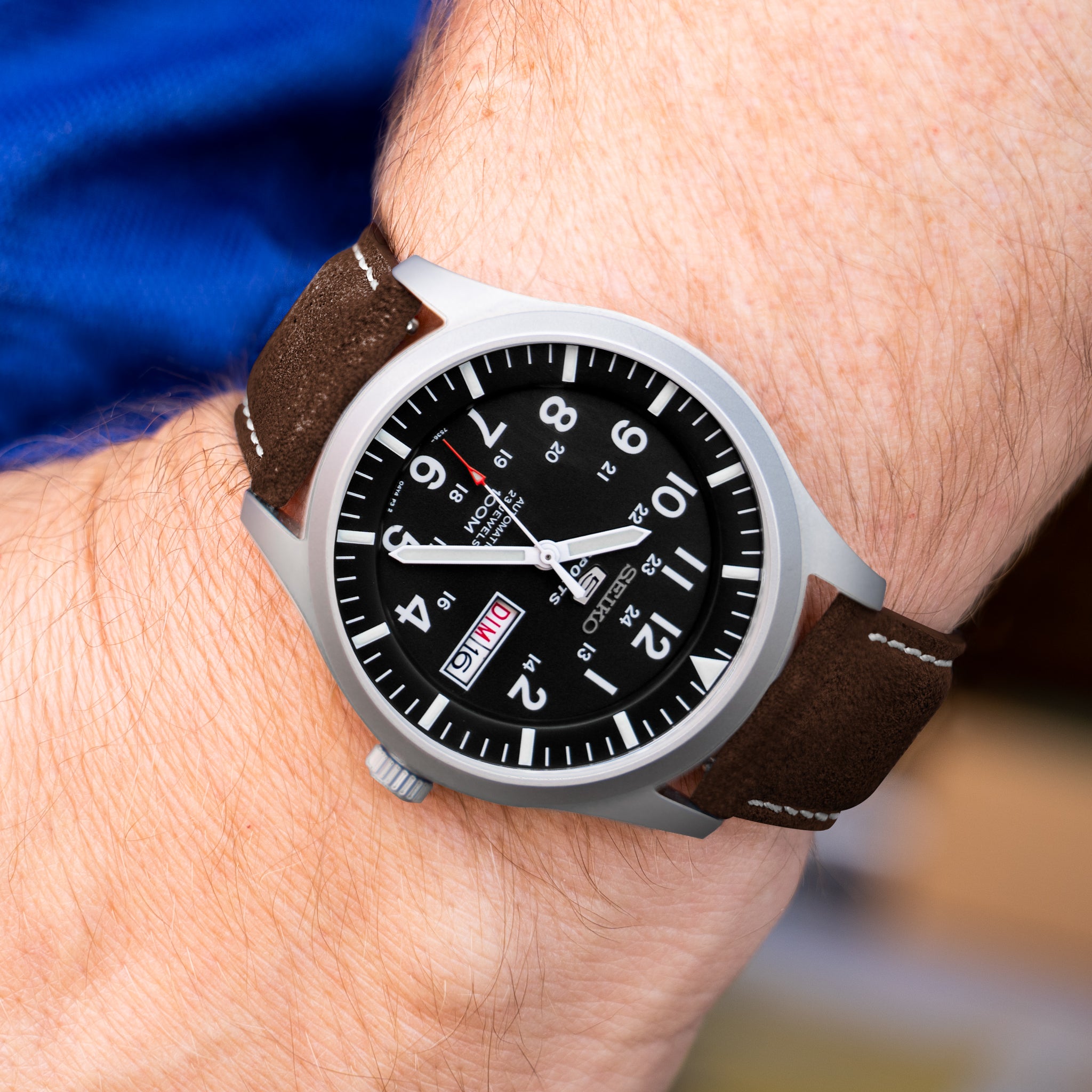 Chocolate Brown Italian Suede Beige Stitching Watch Band