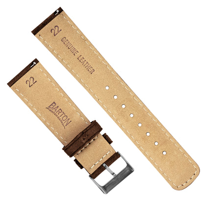 Chocolate Brown Italian Suede Beige Stitching Watch Band
