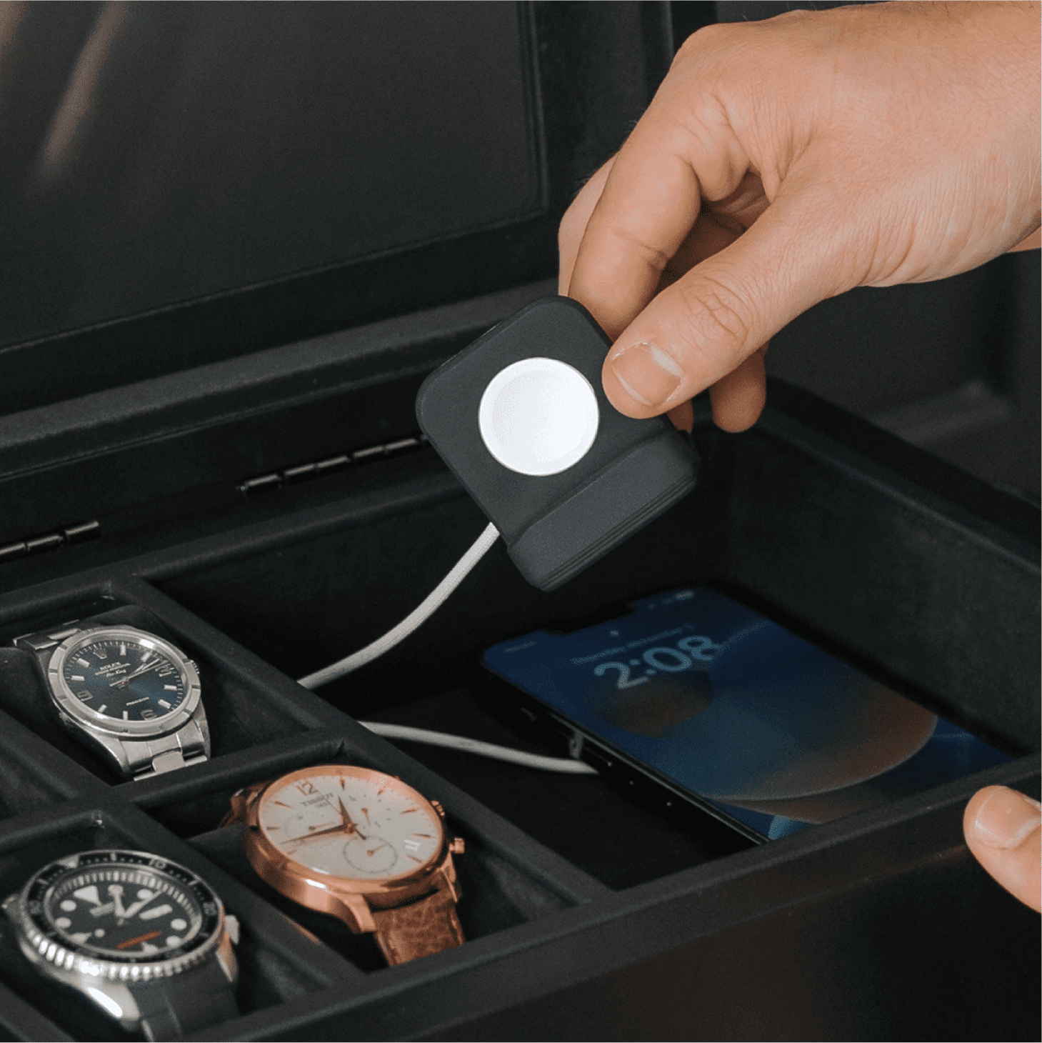 10-Slot Black Watch Box with Modular Storage & Accessory Drawer