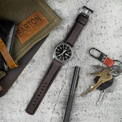 Samsung Galaxy watch7 Dark Brown Pittards Performance Leather Brown Stitching Watch Band