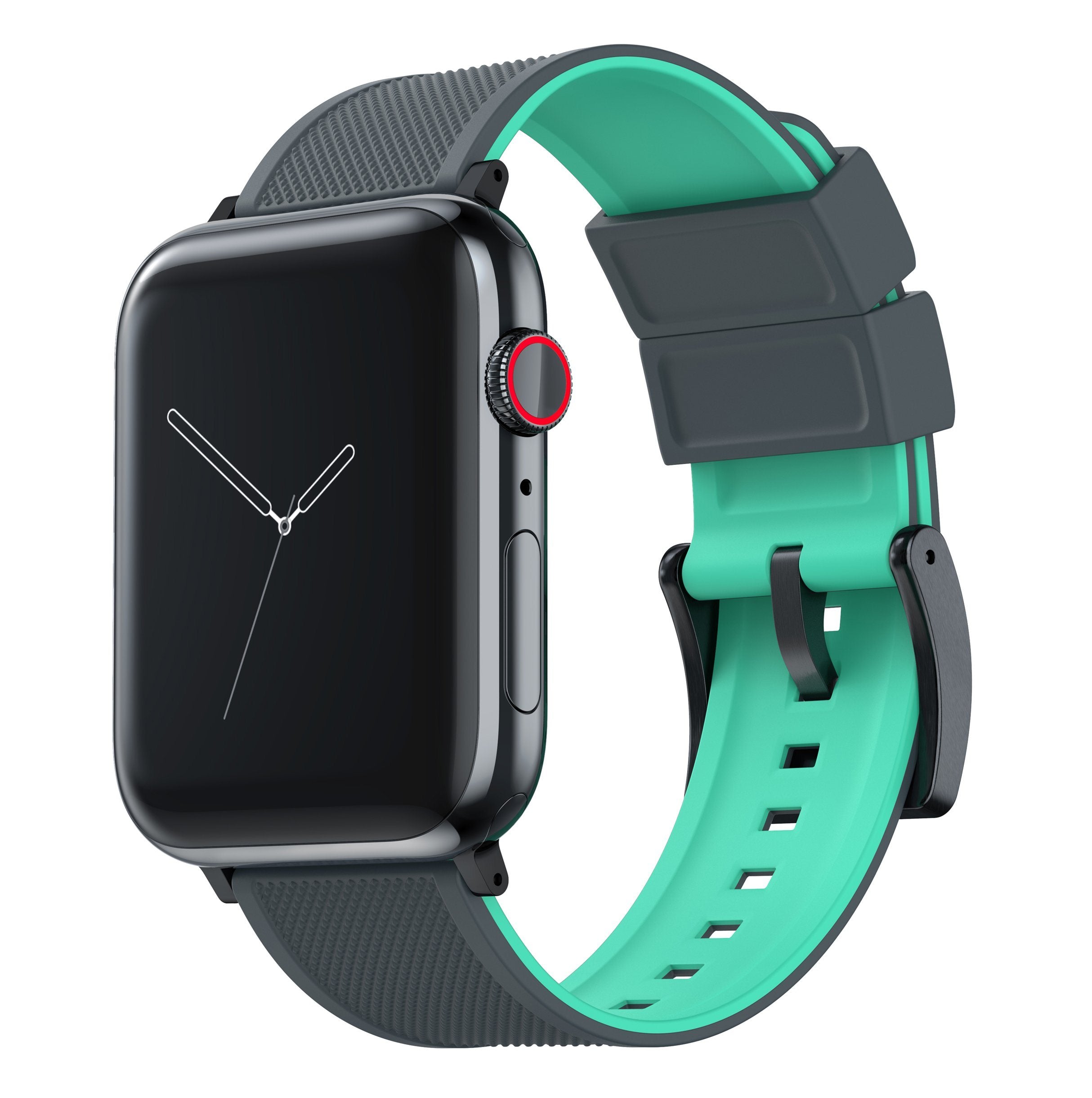 Apple Watch Large (44mm, 45mm, 46mm & 49mm) Elite Silicone Smoke Grey Top Mint Green Bottom Watch