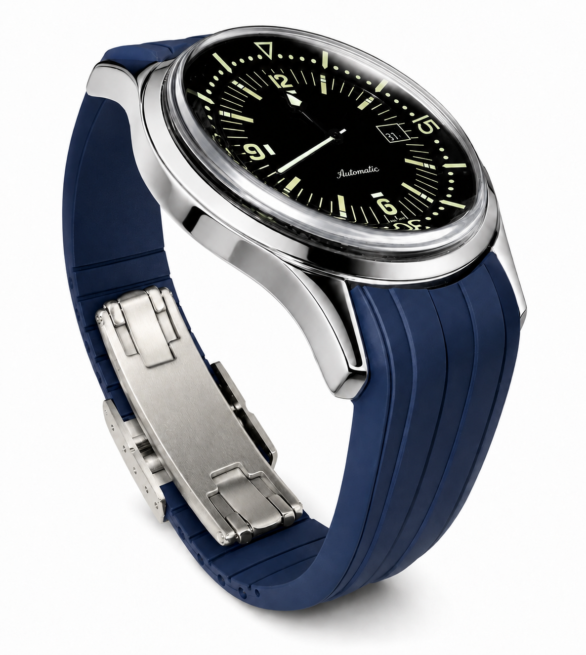 Navy Blue FKM Rubber Curved Strap - Deployant Clasp | Your Size, Your Cut