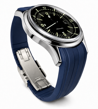 Navy Blue FKM Rubber Curved Strap - Deployant Clasp | Your Size, Your Cut