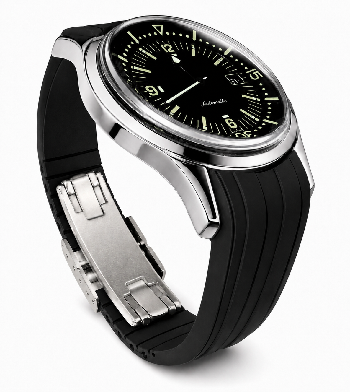 Black FKM Rubber Curved Strap - Deployant Clasp | Your Size, Your Cut