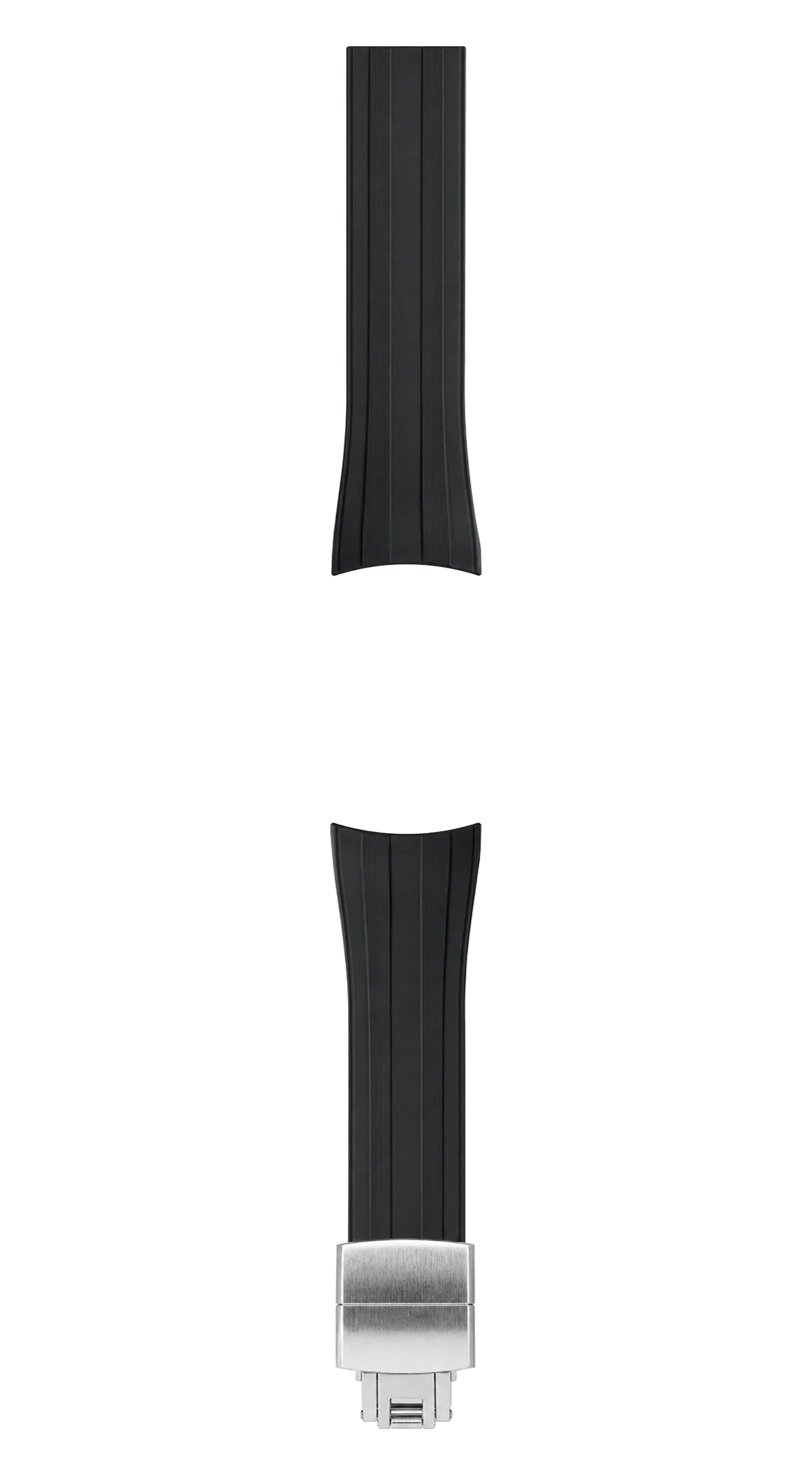 Black FKM Rubber Curved Strap - Deployant Clasp | Your Size, Your Cut