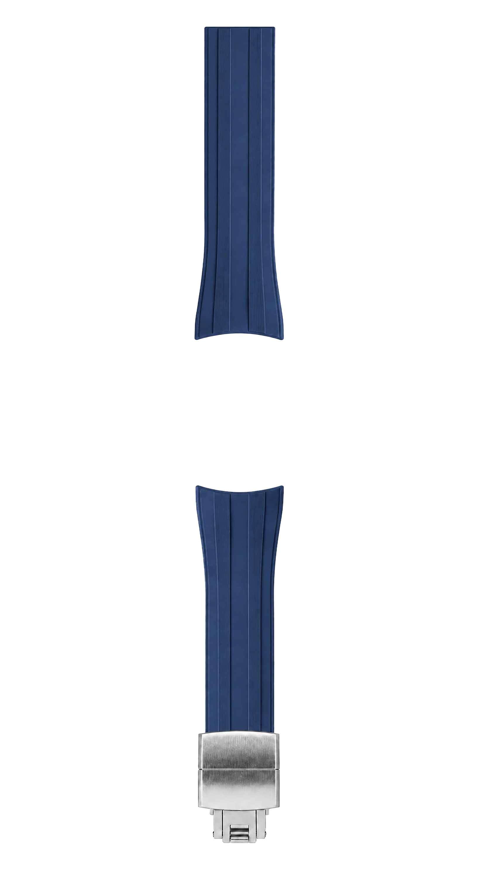 Navy Blue FKM Rubber Curved Strap - Deployant Clasp | Your Size, Your Cut