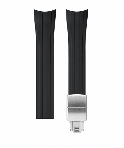 Black FKM Rubber Curved Strap - Deployant Clasp | Your Size, Your Cut
