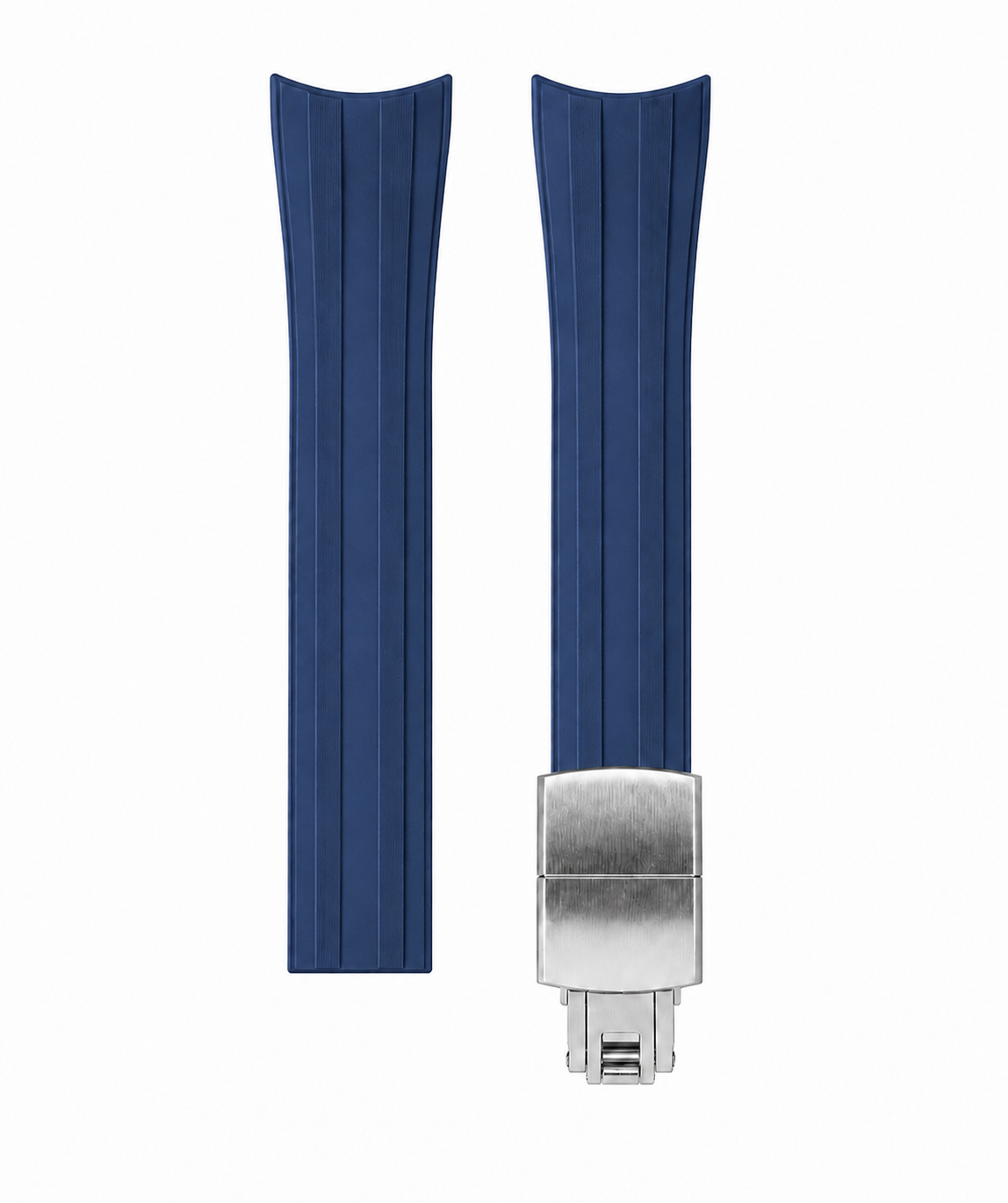 Navy Blue FKM Rubber Curved Strap - Deployant Clasp | Your Size, Your Cut