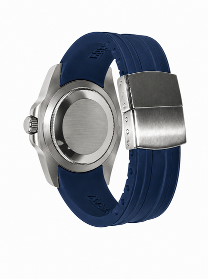 Navy Blue FKM Rubber Curved Strap - Deployant Clasp | Your Size, Your Cut