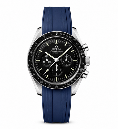 Navy Blue FKM Rubber Curved Strap - Deployant Clasp | Your Size, Your Cut