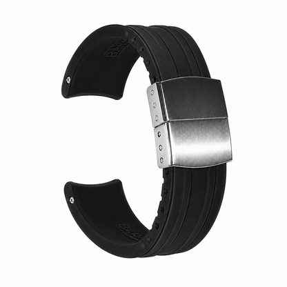 Black FKM Rubber Curved Strap - Deployant Clasp | Your Size, Your Cut