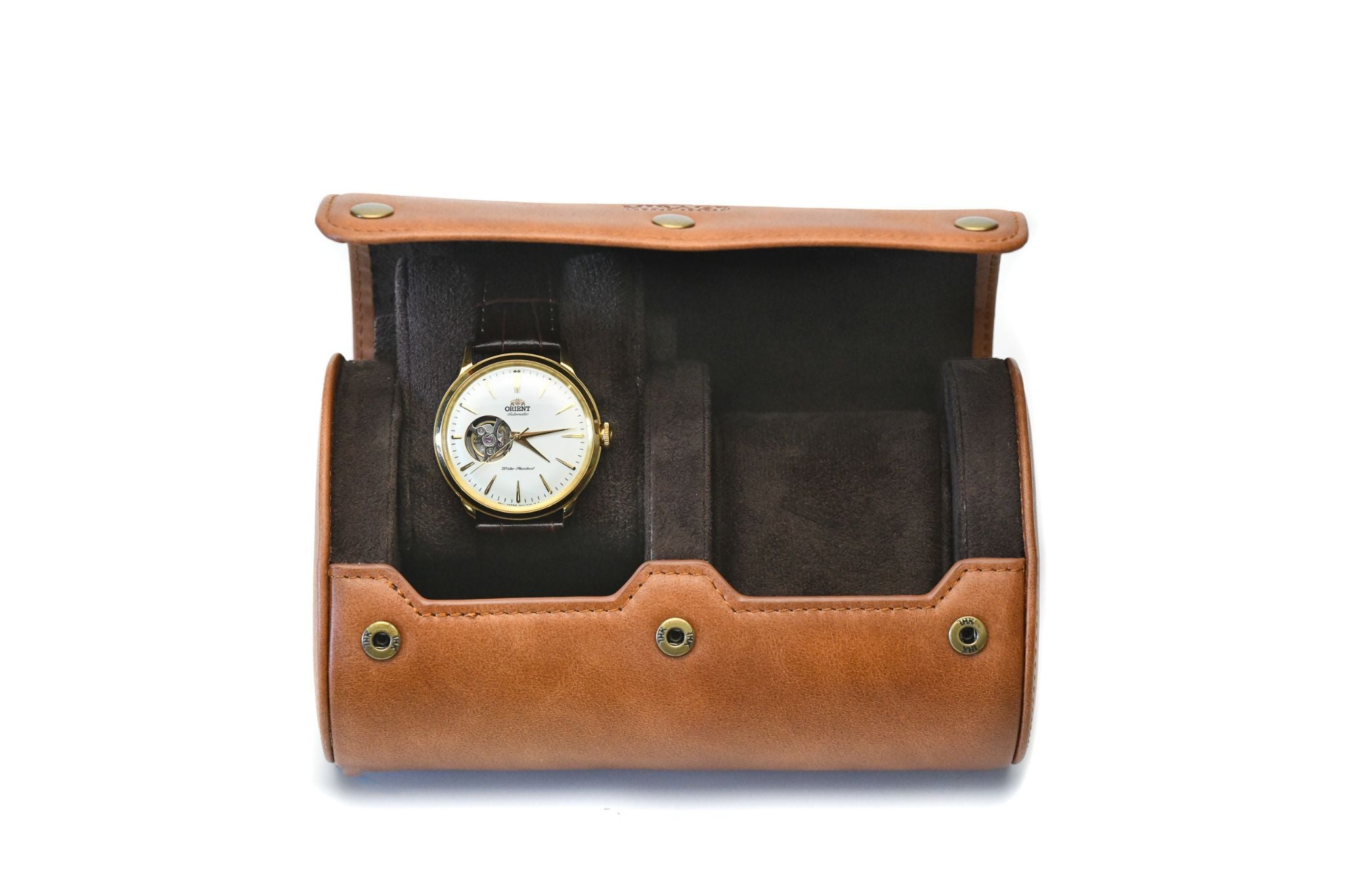 Tawny Brown Full-grain Cow Leather Watch Roll - 2 Watches -...