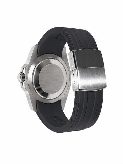 Black FKM Rubber Curved Strap - Deployant Clasp | Your Size, Your Cut