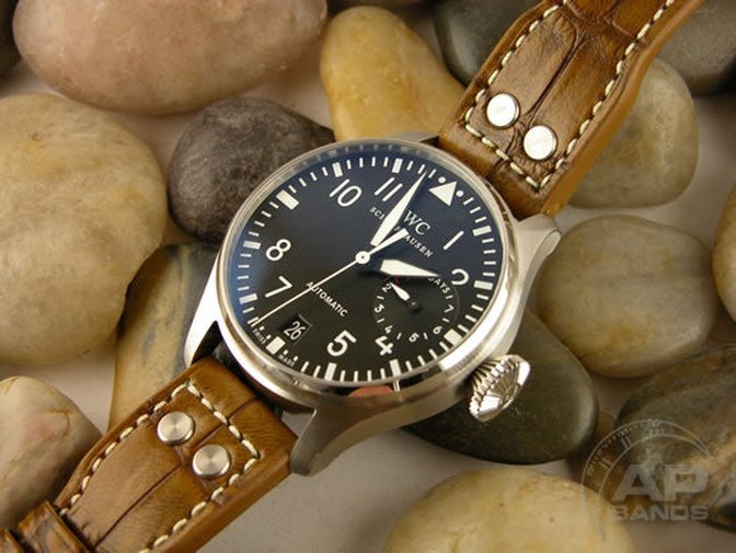 Prototipo Capolavoro Vintage Caramel Alligator Leather Deployant Strap For IWC Big Pilot, Stowa, Debaufre