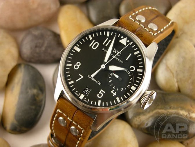 Prototipo Capolavoro Vintage Caramel Alligator Leather Deployant Strap For IWC Big Pilot, Stowa, Debaufre - AP Bands,Specials : American Fashion Style Bags On Sale