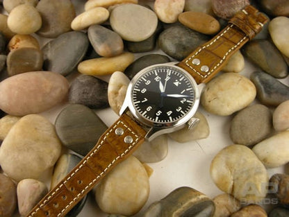 Prototipo Capolavoro Vintage Caramel Alligator Leather Tang Strap For IWC Big Pilot, Stowa, Debaufre