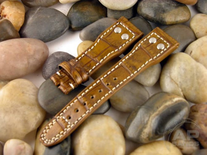 Prototipo Capolavoro Vintage Caramel Alligator Leather Deployant Strap For IWC Big Pilot, Stowa, Debaufre