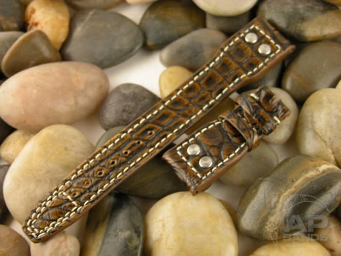 Prototipo Capolavoro Vintage Chocolate Rub Alligator Leather Deployant Strap For IWC Big Pilot, Stowa, Debau