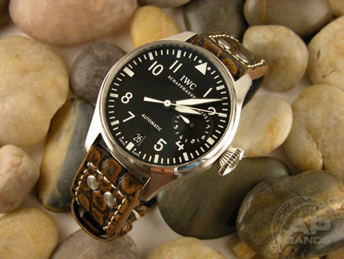 Prototipo Capolavoro Vintage Chocolate Rub Alligator Leather Deployant Strap For IWC Big Pilot, Stowa, Debau
