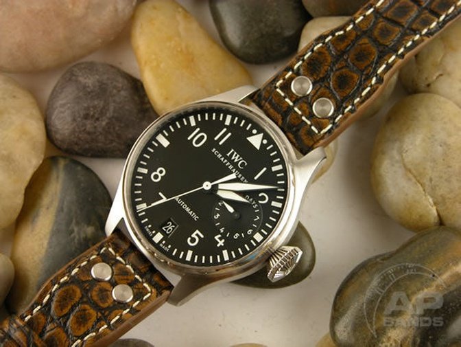 Prototipo Capolavoro Vintage Chocolate Rub Alligator Leather Deployant Strap For IWC Big Pilot, Stowa, Debau