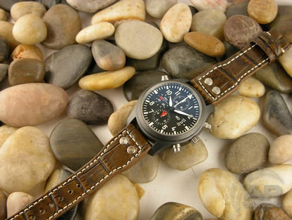 Prototipo Capolavoro Vintage Chocolate Rub Alligator Leather Deployant Strap For IWC Big Pilot, Stowa, Debau