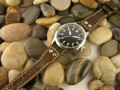 Prototipo Capolavoro Vintage Chocolate Rub Alligator Leather Deployant Strap For IWC Big Pilot, Stowa, Debau