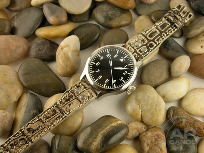 Prototipo Capolavoro Vintage Desert Alligator Leather Tang Strap For IWC Big Pilot, Stowa, Debaufre