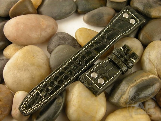 Prototipo Capolavoro Vintage Military Green Alligator Leather Deployant Strap For IWC Big Pilot, Stowa, Deba