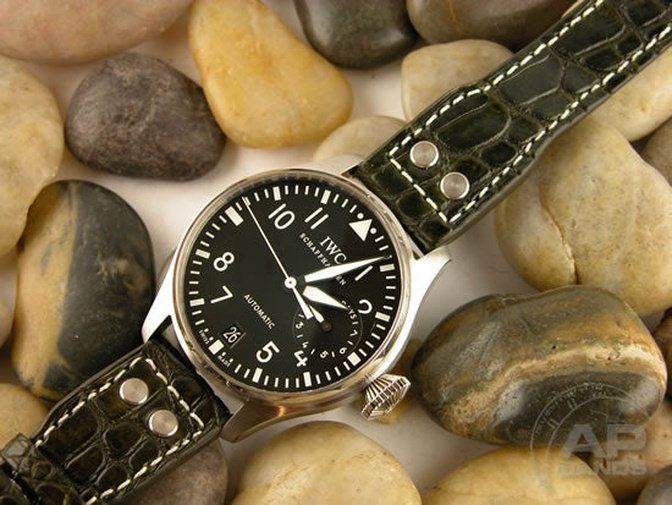 Prototipo Capolavoro Vintage Military Green Alligator Leather Deployant Strap For IWC Big Pilot, Stowa, Deba