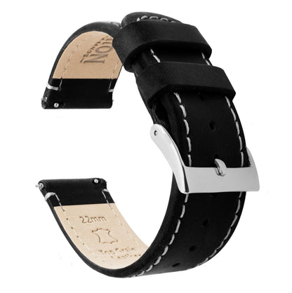 Suunto Vertical & Race | Black Leather & Linen White Stitching - Barton Watch Bands