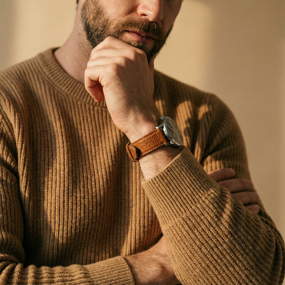 Apple Watch Genuine Bison Brown Leather Watch Band, Made in USA