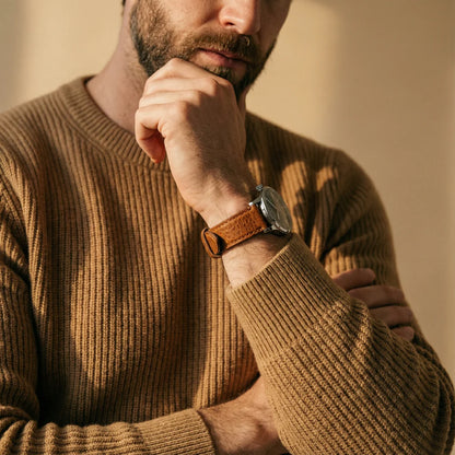 Apple Watch Genuine Bison Brown Leather Watch Band, Made in USA