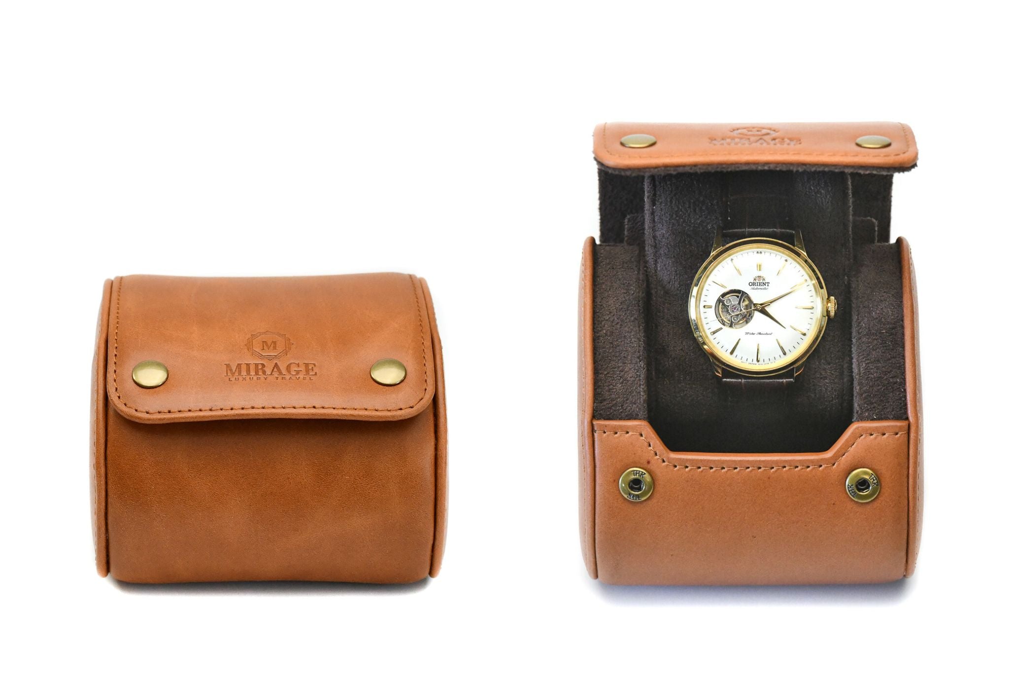 Tawny Brown Full-grain Cow Leather Watch Travel Case - 1...