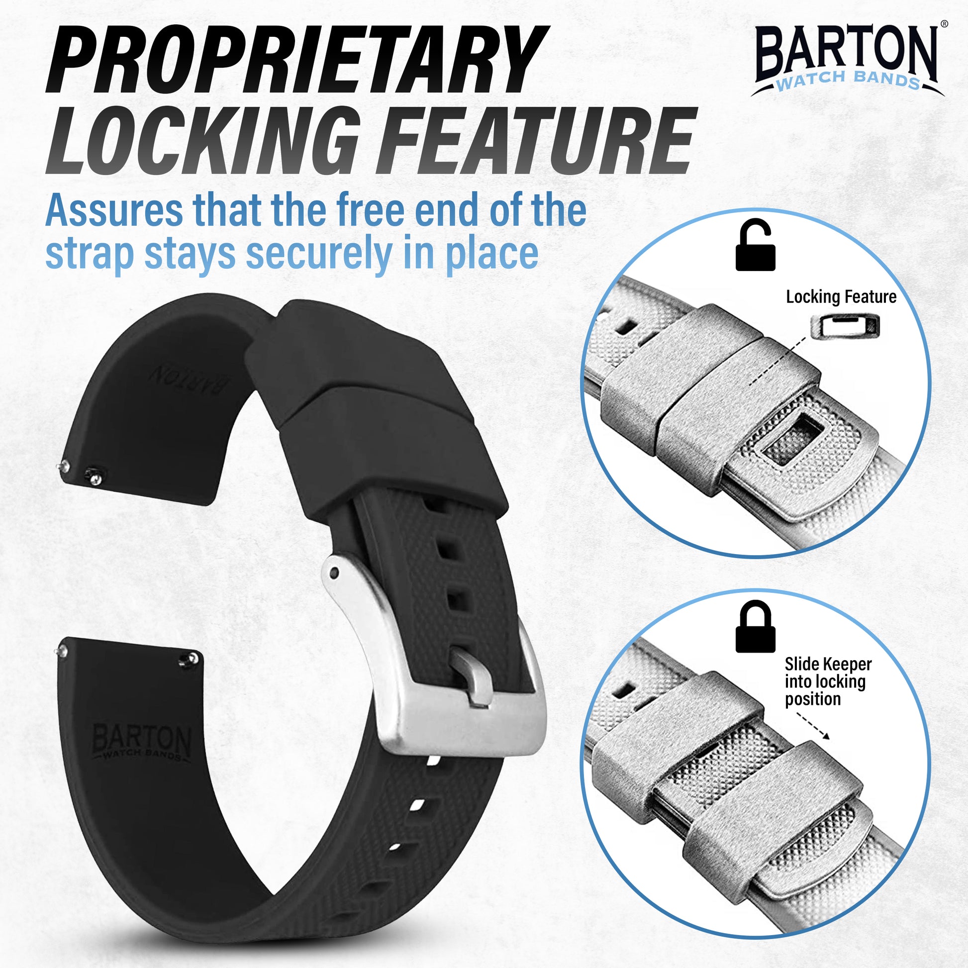 Black, Elite Silicone Watch Bands, Quick Release, BARTON