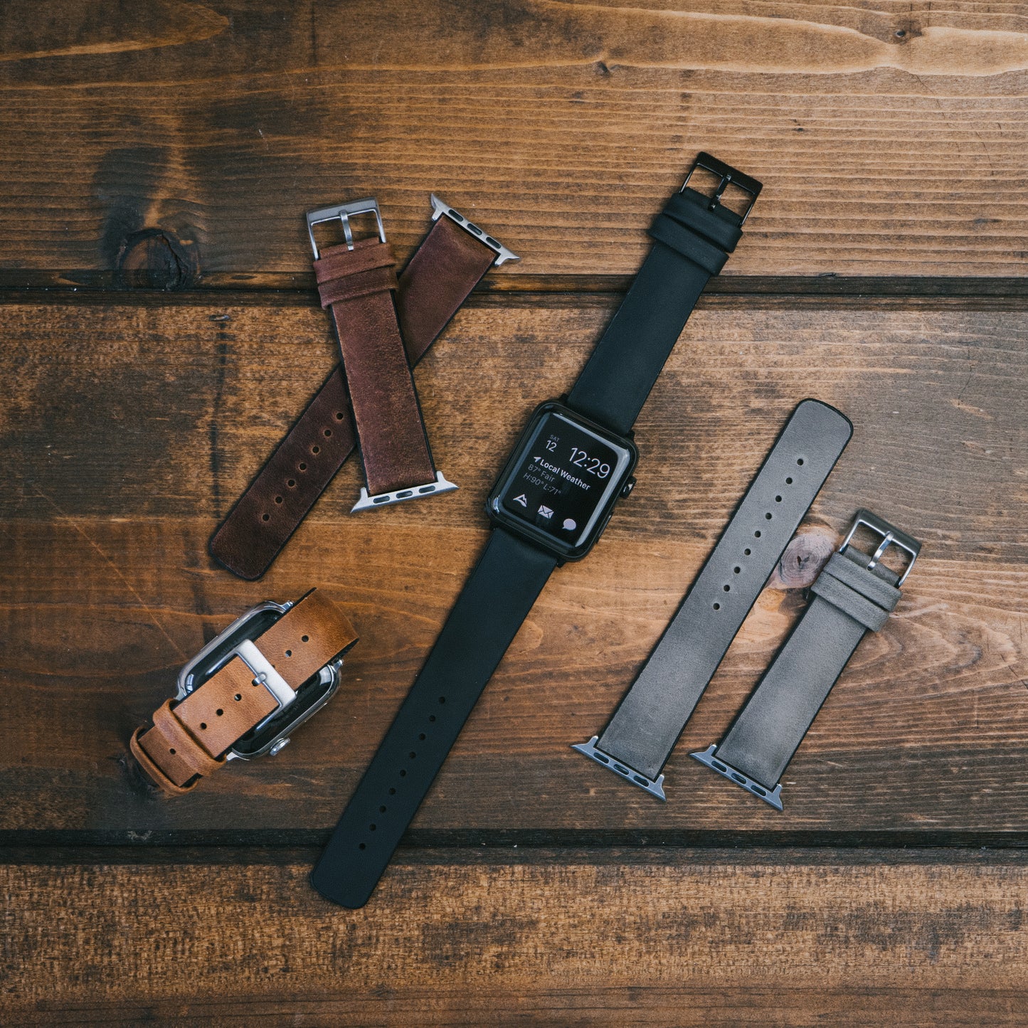 Apple Watch | Black Leather and Rubber Hybrid - Barton Watch Bands